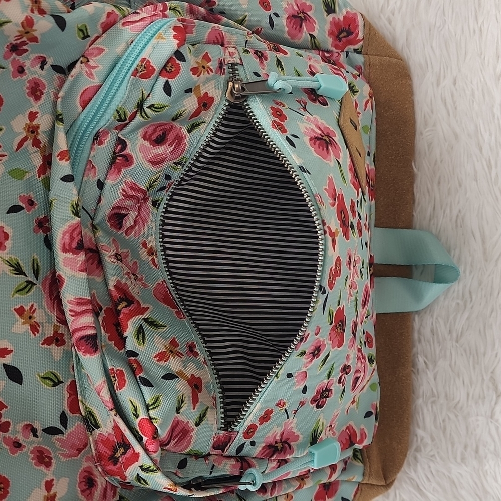 No Boundaries  Mist Mint Floral  Suede  Bottom Backpack - Picture 7 of 13
